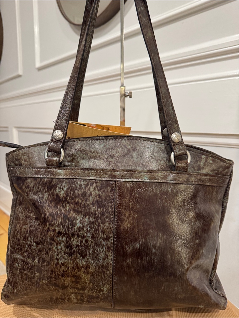 Patricia Nash Bag Tooled Turquoise Brown Leather Floral Embossed Tote NWT - Picture 9 of 17